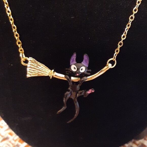 New Studio Ghibli Kiki's Delivery Service Jiji Hanging On Broom Necklace New… - Picture 1 of 9